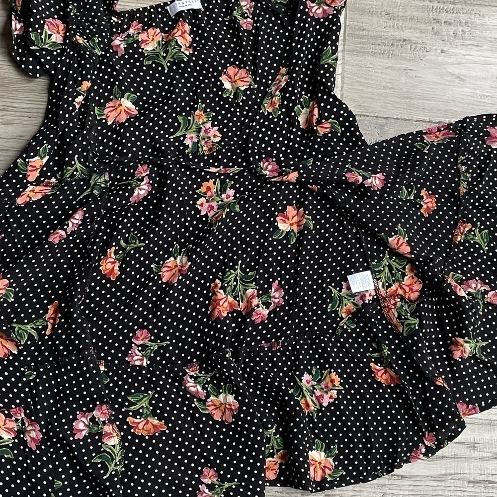 Flynn Skye Annabelle Mini Wrap Dress Polka Dot Floral Pattern V Neck Black SZ XS - Picture 6 of 14